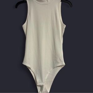 SHEIN Ribbed Sleeveless High Neck Bodysuit - Cream